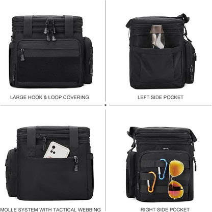 Gafetrey Large Tactical Lunch Box for Men, Insulated Lunch Bag Adult, Thermal Lunchbox Leakproof Waterproof Cooler Bag, Dual Compartment Lunch tote, Large Lunch Pail for Office Camping (Black) 24L