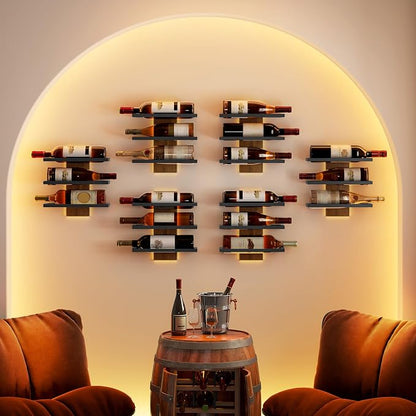 Hoctieon 3 Tier Wall Mount Wine Rack Set (9 Bottles), Wall Mounted Wine Bottle Rack for Display and Storage, Hanging Bottle Holder, for Living Room, Dining Room,Bar,Wine Cellar,Rustic Brown