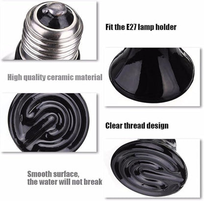 CTKcom 2-Pack 150W 110V Reptile Heat Lamp Ceramic Infrared Heat Emitter Bulb Pet Lamp,No Harm No Light Infrared Heat Emitter Brooder Lamp for Pet Coop Heater Reptile Chicken Turtle Heat Lighting,Black