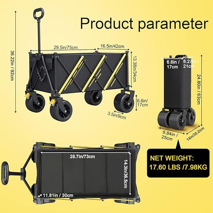 Wagon cart Foldable、Portable cart，Pets carts，with Large All-Terrain Beach Wheels and Drink Holder for Sports, Shopping, Camping