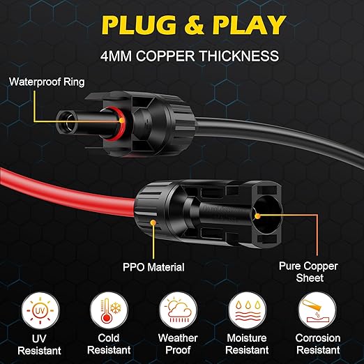 10AWG XT60 Solar Cable,10Ft-3M MCfour to XT60 Solar Cable with XT60 Adapter XT60 Connector for Portable Power Station(Red and Black).