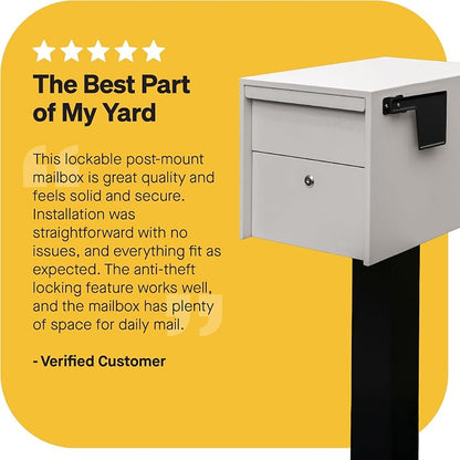 Adoorn Lockable Post Mount Mailboxes for Outside - Small Anti-Theft Locking Mailbox for Packages and Letters - Weatherproof Construction - Durable Steel - 12" H x 12" W x 18.5" D - Sandstone