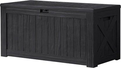 Devoko 120 Gallon Deck Box Resin Outdoor Storage Box Waterproof for Patio, Large Outdoor Storage Bench Lockable for Outside (Black)
