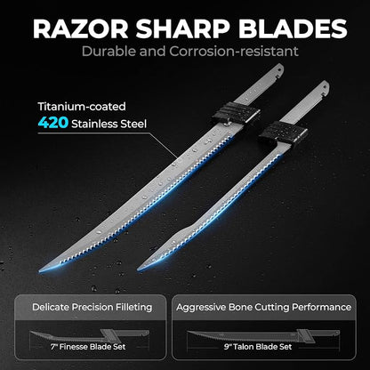 KastKing Speed Demon 110v Electric Fillet Knife for Fish | 7'' & 9'' Blades, 420 Stainless Blade, 15500 RPM AC Motor, Non-Slip Grip & Safety Lock, 8 Foot Power Cord, Protective Case