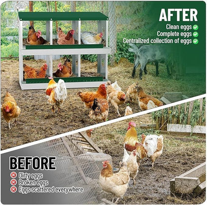 Chicken Nest Box, 6-Compartment Egg-Laying Box, Metal Hen House, Convenient for Collecting Eggs - Ventilated Poultry House Equipment - Suitable for Hens, Ducks, Green, Without Stand