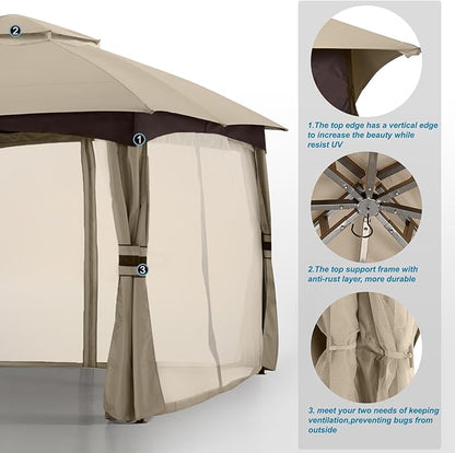 MASTERCANOPY Outdoor Patio Gazebo for Garden with Upgrade Steel Frame and Netting Walls (8x8,Khaki)