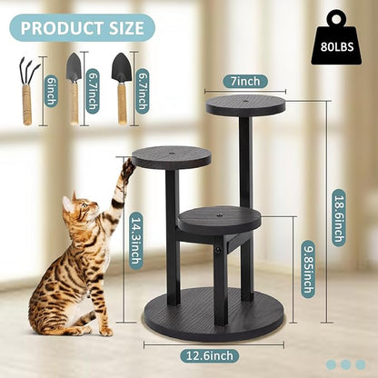 3 Tier Wood Plant Stand Indoor, Metal Iron Tiered Plant Stands Corner Plant Holder Flower Shelf Display Rack For Living Room Balcony Garden Patio (Black)