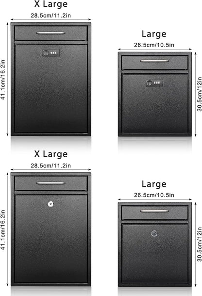 KYODOLED Wall Mount Mailbox for Outside, Combination Lock, X Large, Black | Sturdy Steel, Anti-theft Large Drop Box, Ideal for Home, Office, School Daily Mail/Key/Cash Storage, 16.2H" x 11.2L" x 4.6W"