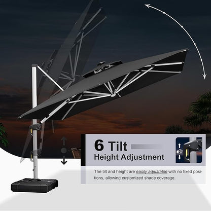 PURPLE LEAF 9' X 12' Double Top Deluxe Solar Powered LED Rectangle Patio Umbrella Offset Hanging Umbrella Outdoor Market Umbrella Garden Umbrella, Black