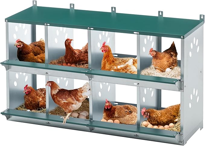 Chicken Nesting Boxes 8 Compartment, Metal Coop Box for Hens, Wall Mount Poultry Nest, Large Vented Holes, Egg Laying Box for Chickens