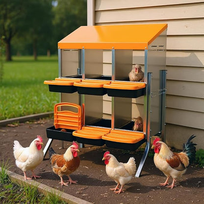 Two-Tier Chicken Nesting Box, 6 Hole Metal Chicken Egg Laying Box with Roll Away, Egg Collection Nesting Boxes for Chicken Coop, with Leg