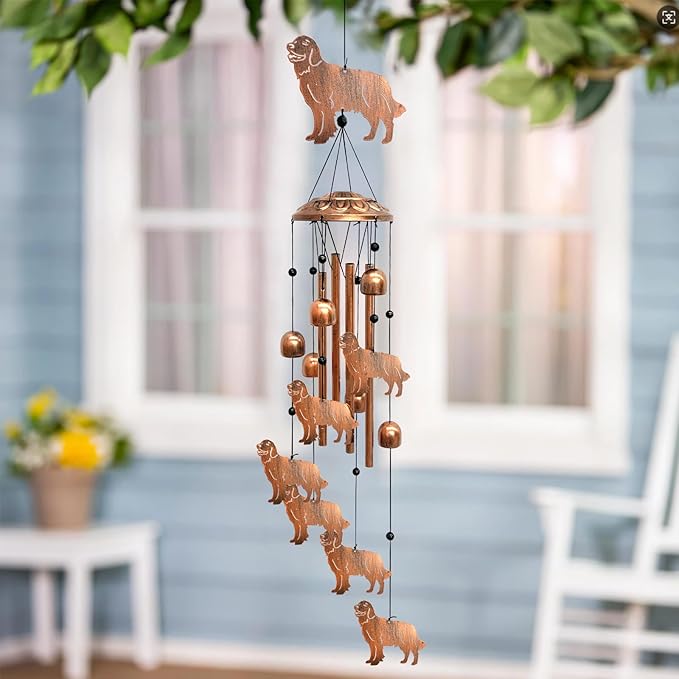 Golden Retriever Wind Chimes for Outside, Metal Windchimes Outdoors Birthday Gifts for Women Memorial Sympathy Wind Chimes for Patio Garden Yard