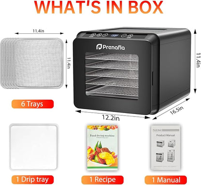 Food Dehydrator for Jerky, 5.5 ft² Large Drying Space, 6 Stainless Steel Trays Dehydrator Machine, 72H Timer, 158°F Temperature Control Fruit Dehydrator for Herbs, Meat, and Yogurt