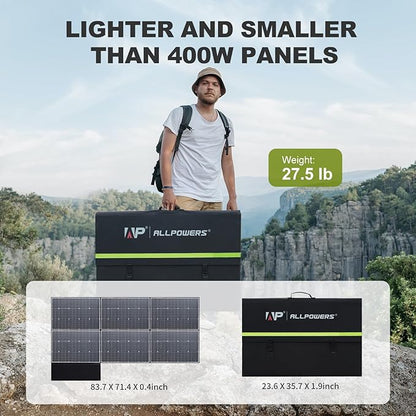 ALLPOWERS R1500 LITE 1600W/1056Wh & 3500+ Cycle LiFePO4 Battery with 4xAC Outlets, 650W MPPT, and UPS <15ms for Home, RV, Outdoor. (R1500 LITE+SP039-600W)