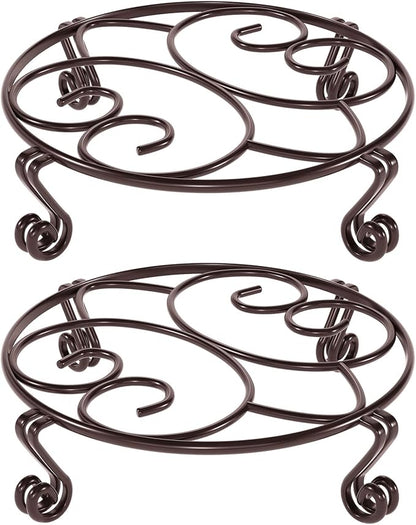 Yimobra 2 Pack Plant Stand for Flower Pot Heavy Duty Potted Holder Indoor Outdoor Metal Rustproof Iron Garden Container Round Supports Rack for Planter Bronze, Brown,11.8 Inches