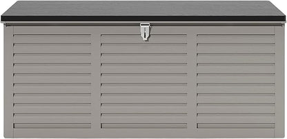 HUGROVE Resin Deck Box, 130 Gallon Outdoor Storage Box with Lockable Lid, Waterproof Patio Storage for Garden Tools & Outdoor Accessories (Dark Black) (Light Gray)