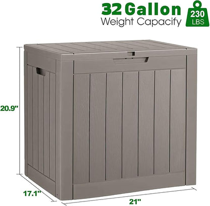 32 Gallon Deck Box Lockable Resin Indoor Outdoor Storage Box waterproof Outdoor Container for Patio Furniture, Pool Accessories, Cushions, Garden Tools, Sports Equipment