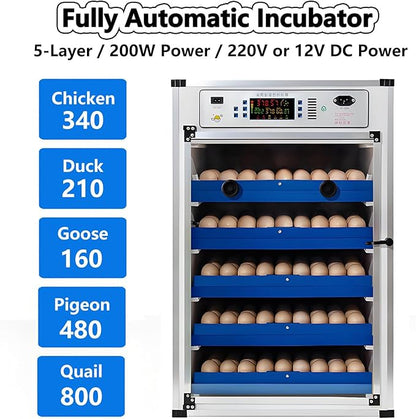 Poultry Pigeon & Game Bird Egg Incubators with Auto Turn & Smart Temp/Humidity Control & Egg Candler Poultry Hatcher Machine for Hatching Eggs Adjustable Rollers for Any Egg Size 340eggs