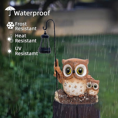 Garden Statues Owl with Solar LED Lantern, Resin Solar Garden Decor for Outside, Yard Decorations Outdoor for Patio, Porch, Balcony, Lawn Ornaments, House Warming Birthday Gifts for Mom Women Grandma