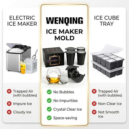 2.5" Clear Ice Ball Maker - Stainless Steel Sphere Ice Mold for Whiskey & Cocktails, Crystal Clear Round Ice Cube Tray with Easy-Release Silicone, Bourbon Gifts for Men, 4 Pack (Black)