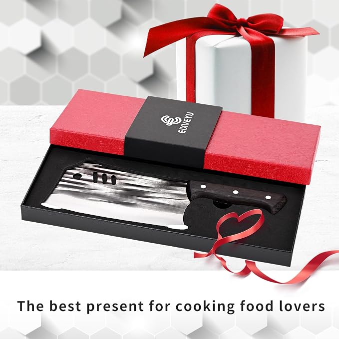 SHI BA ZI ZUO Chopping Knife Forged Cleaver Knife Heavy Duty Kitchen Knife for Meat Cutting with Anti-Slip Wooden Handle