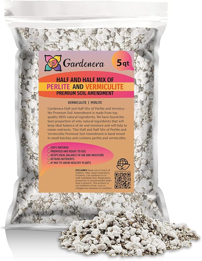 Moisture Control and Drainage Perfection with Gardenera 50/50 Perlite Vermiculite Blend - Ideal Soil Amendment for All Plant Types - 5 Quart