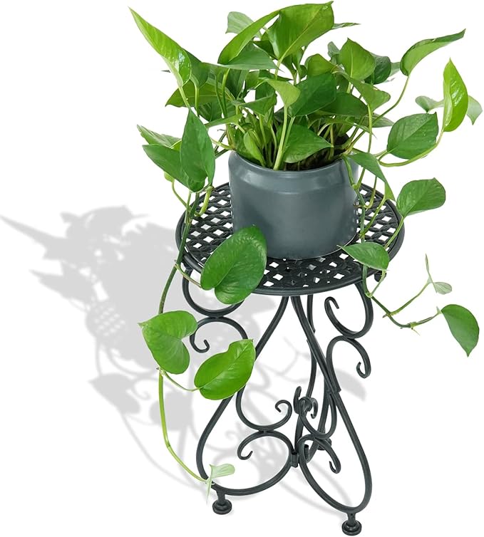 Metal Plant Stand, Heavy Duty Flower Pot Stand 17" Tall, Single Planter Holder for Indoor, Outdoor, Garden, Patio, Porch, Balcony, Home Decor, Black(1 Pack)