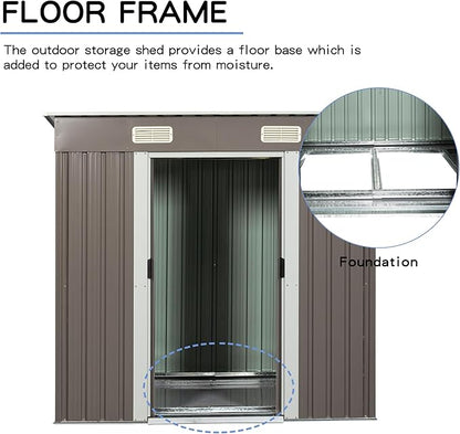 Favfurish 6 x 4 FT Outdoor Storage Shed,Metal Anti-Corrosion Utility Tool House with Punched Vents, w/Sliding Doors & Padlock,Waterproof Garden Sheds for Backyard Lawn Patio,Grey