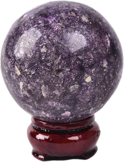 JIC Gem Small Purple Mica Crystal Ball Sphere with Decorative Wooden Stand for Decorative Ball,Divination or Feng Shui,and Fortune Telling Ball (60-70mm)