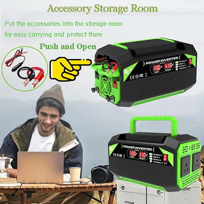 600W Power Inverter, 12V DC to 110V AC Converter with LED Display, 2 AC Outlets, 2 PD 25W Type-C, 2 QC 18W USB-A(4.2A)，2 DC Port, for Road Trips Laptop Computer