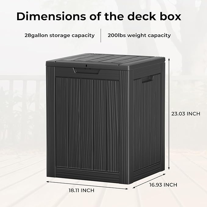 Two 28 GallonOutdoor Storage Box,Resin Deck Boxes Waterproof, IndoorOutdoor Bin for Package Delivery, Patio Cushions, Gardening Tools, Lockable, UV Resistant