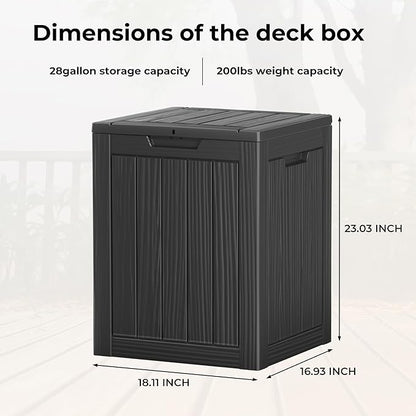 Two 28 GallonOutdoor Storage Box,Resin Deck Boxes Waterproof, IndoorOutdoor Bin for Package Delivery, Patio Cushions, Gardening Tools, Lockable, UV Resistant
