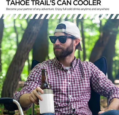 Tahoe Trails Stainless Steel 12oz Vacuum Insulated Can and Bottle Cooler | Double Wall Can Cooler For Cans and Bottles | Copper Plated Can Chiller and Metal Cooler | White