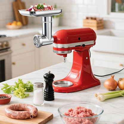 Metal Meat Grinder Attachment for KitchenAid Stand Mixers of All Models | Sausage Stuffer, Food Processor, Aluminum Alloy, Not Dishwasher Safe, Hand Wash Only, Mixer/Machine NOT Included