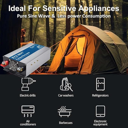 2000W Pure Sine Wave Inverter DC 12V to AC 120V, 4000W Peak Power with LED Display, Power Converter for Car, Truck, Solar, Home & Rechargeable Devices