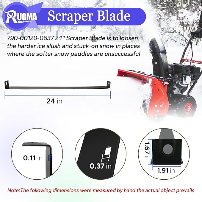 790-00120-0637 24" Shave Plate for Snow Throwers, Snow Blower Scraper Bar Compatible with C-ub Ca-det and M-TD Snowblower Parts, Replaces 753-0625, 784-5581, 790-00120, 784-5581A, 784-5581A-0637
