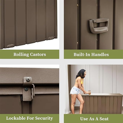 Metal Storage Box for Outdoor Dark Brown Lockable Water-Resistant Deck Box for Patio Garden Tools Organization Rust-Resistant Heavy-Duty Outside Storage Box (160 Gallon)
