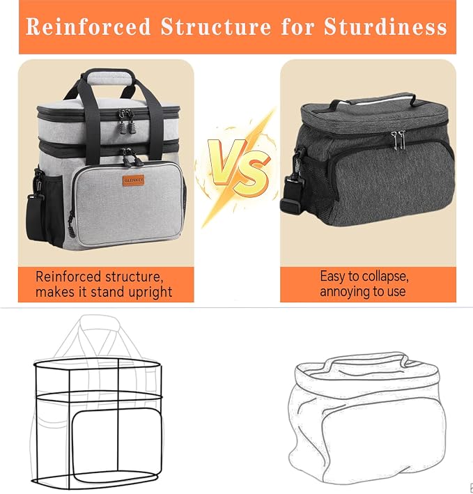 Expandable Lunch Box Cooler Bag - Insulated Soft Lunch Bag for Men Women - Large Lunchbox for Adults Work Camping Outdoor Travel Grey 22L