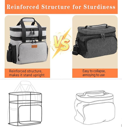 Expandable Lunch Box Cooler Bag - Insulated Soft Lunch Bag for Men Women - Large Lunchbox for Adults Work Camping Outdoor Travel Grey 22L