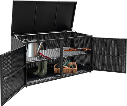 HAPPYGRILL Deck Box Outdoor Wicker Storage Box Cabinet, 88 Gallon Patio Rattan Storage Container Bin Box for Furniture Tools in Garden Balcony Porch Yard