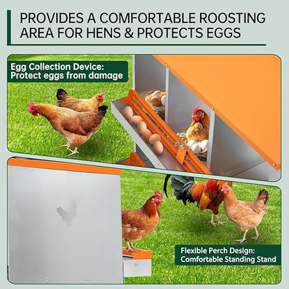 Chicken Nesting Boxes, 8 Hole Chicken Boxes for Laying Eggs with Lid, Metal Nesting Boxes for Chickens with Swing Perch and Roll Away Egg Collection for Chicken Coop, 1 Layer 3 compartments