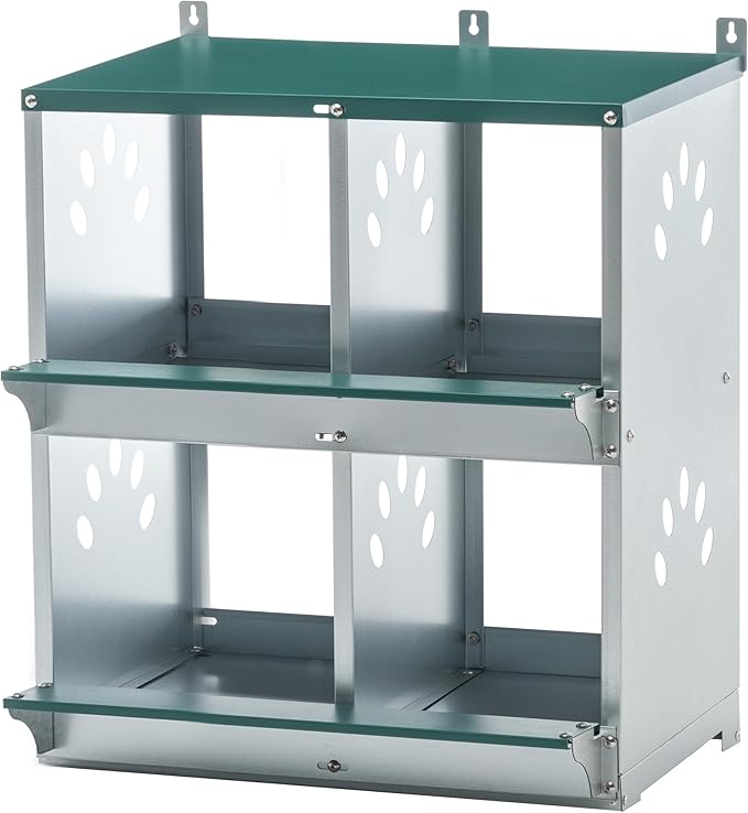 4 Compartment Metal Wall Mount Chicken Nesting Boxes with Easy Egg Collection, Individual Nests for Different Chicken Breeds, 22.05 x 16.92 x 25.59 Inches