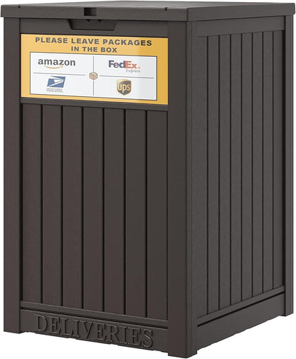 Package Delivery Box for Outside with Sign, 48 Gallon Storage with Lockable Secure, Large Double Wall Resin Outdoor Package Delivery Waterproof