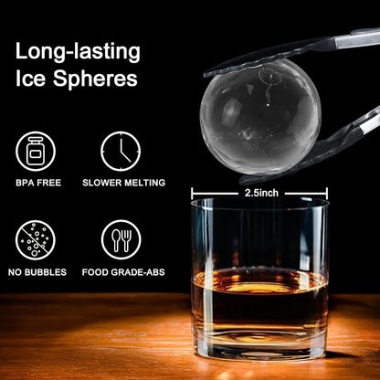 Clear Ice Cube Maker, 2.5 Inch Stainless Steel Crystal Large Clear Ice Ball Maker, Silicone Ice Cube Mold for Cocktails, Drinks & Bourbon, Whiskey Gifts for Men (1 Pack)