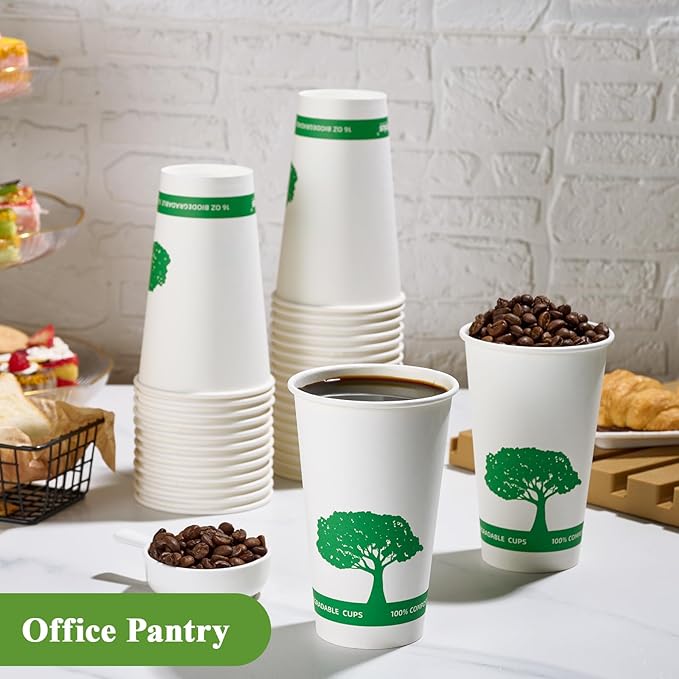 Vplus 240 Pack Compostable Paper Cups, 16 oz Paper Coffee Cups, Biodegradable Disposable Paper Cups, Eco-friendly Hot Drinking Cups for Party, Picnic,and Events
