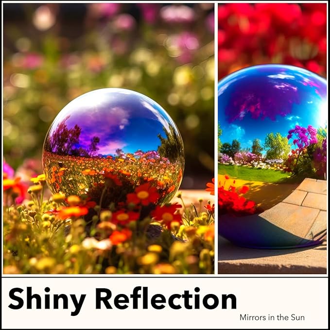 10 Inch Stainless Steel Gazing Globe,v2croft Hollow Ball Mirrored Surface Polished Shiny Sphere,Garden Stainless Steel Gazing Ball for Outdoor Lawn Pond Yard Ornament(rainbow)