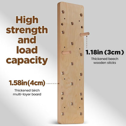 Extra-Thick Birch Climbing Peg Board for Wall Mounting, Heavy-Duty Wooden Climbing Board with Beech Grips & Rock Climbing Hold Inserts for Indoor Home Gym