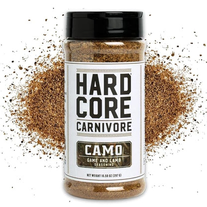 Hardcore Carnivore Camo | Wild Game Rub for Venison, Elk & Lamb, 10.5oz | Savory herbs & balanced spices elevate wild game flavor. Great on venison, lamb & pork. MSG Free & Gluten Free