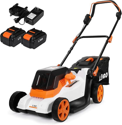 LIGO 40V Cordless Lawn Mower w/11Gal Bag & 2X4.0Ah Battery | 15" Brushless Motor, 6-Position Height (0.98"-2.95") | Walk-Behind Grass Catcher w/Patented Comb | 20V/40V Tool Compatible