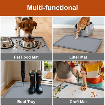 ukeetap 34" x 22" Extra Thick Silicone Mat Waterproof with Raised Edge, Under Sink Mat for Kitchen & Bathroom, Kitchen Cabinet Liner, Multi-Purpose for Storage & Protection, Gray